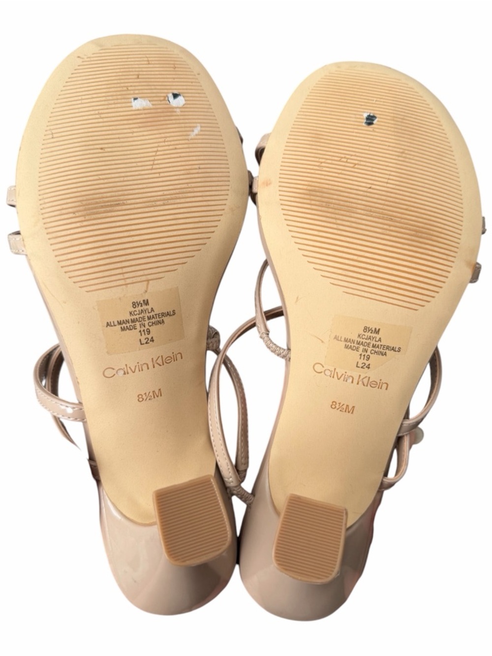 Calvin Klein Patent Strappy Heeled Sandals in Nude Beige - Picture 7 of 7
